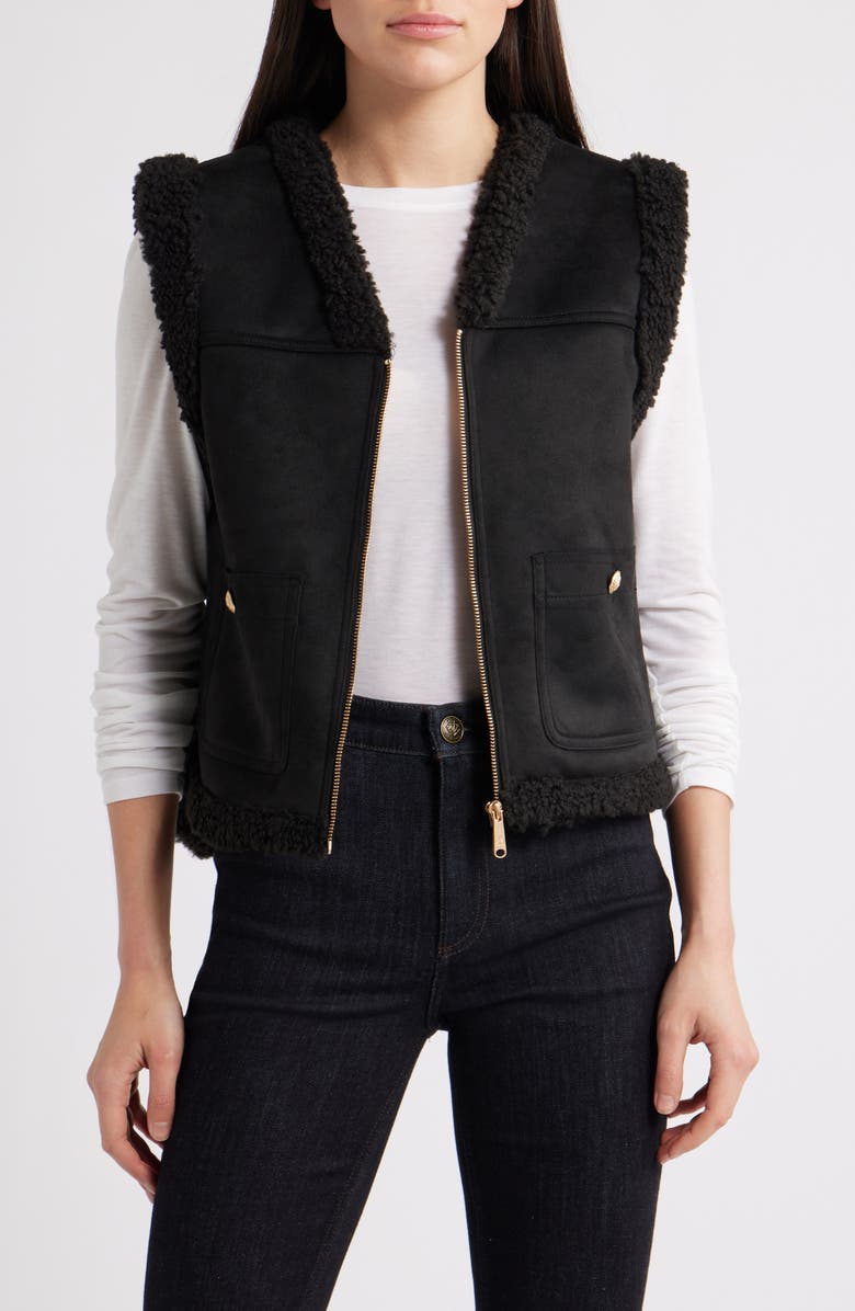 Sam Edelman Faux Suede & Faux Shearling Vest, Alternate, color, Black/ Black