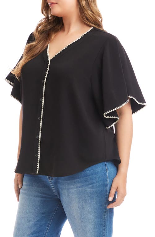Karen Kane Edge Stitch Flutter Sleeve Top In Black