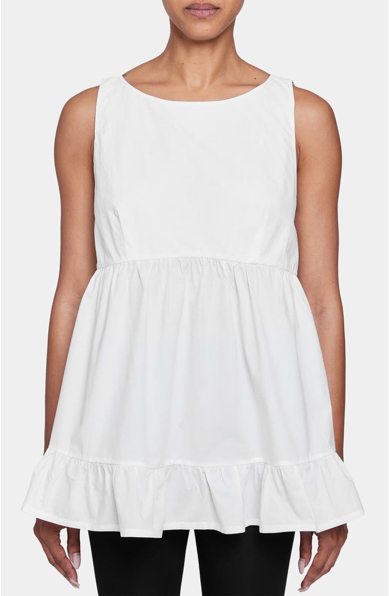 Santorelli JOY Sleeveless Ruffle Top in Cotton Poplin, Main, color, White