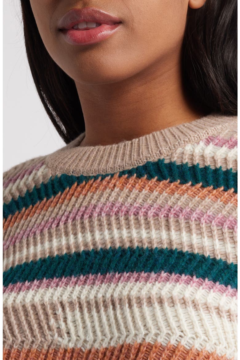 Stripe Balloon Sleeve Crewneck Sweater, Alternate, color, TAUPE COMBO