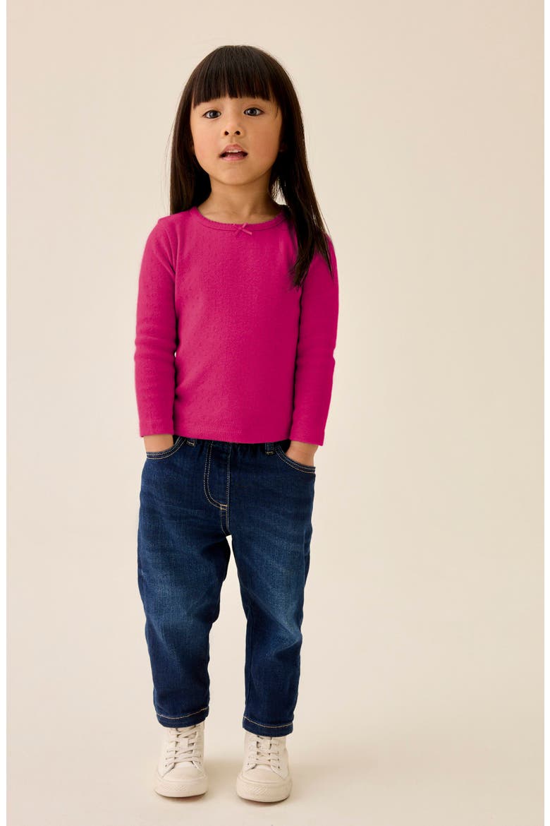 Kids' Long Sleeve Cotton Pointelle Top, Alternate, color, PINK