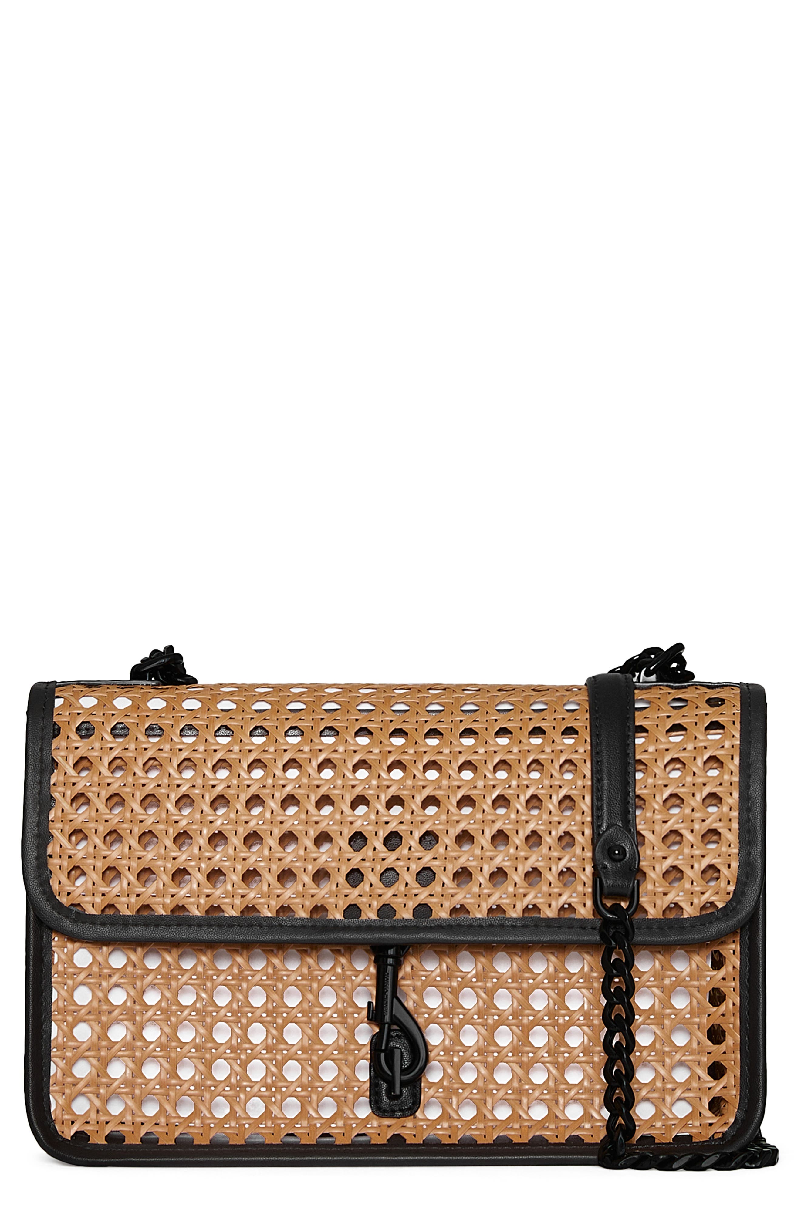 Rebecca Minkoff Megan Woven Rattan Shoulder Bag, Main, color, Natural/Black
