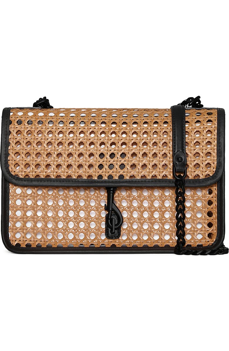 Rebecca Minkoff Megan Woven Rattan Shoulder Bag, Main, color, Natural/Black