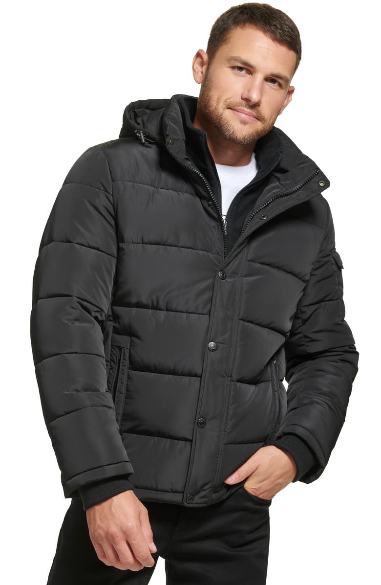 Calvin Klein Water Resistant Fleece Bib Hooded Puffer Jacket, Alternate, color, 