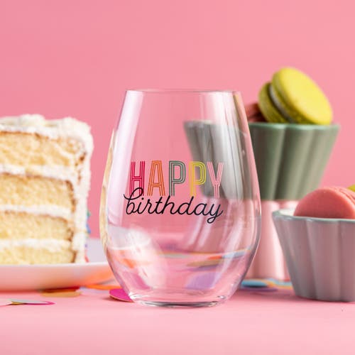 Totalee Gift Happy Birthday Wine Glass Clear 18 oz In Transparent