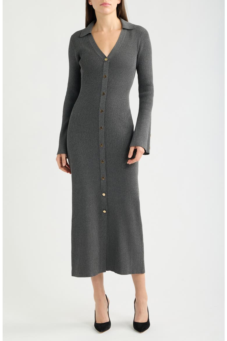Collar Long Sleeve Rib Maxi Sweater Dress, Main, color, CHARCOAL