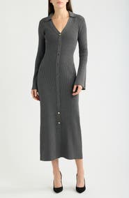 Julia Jordan Collar Long Sleeve Rib Maxi Sweater Dress