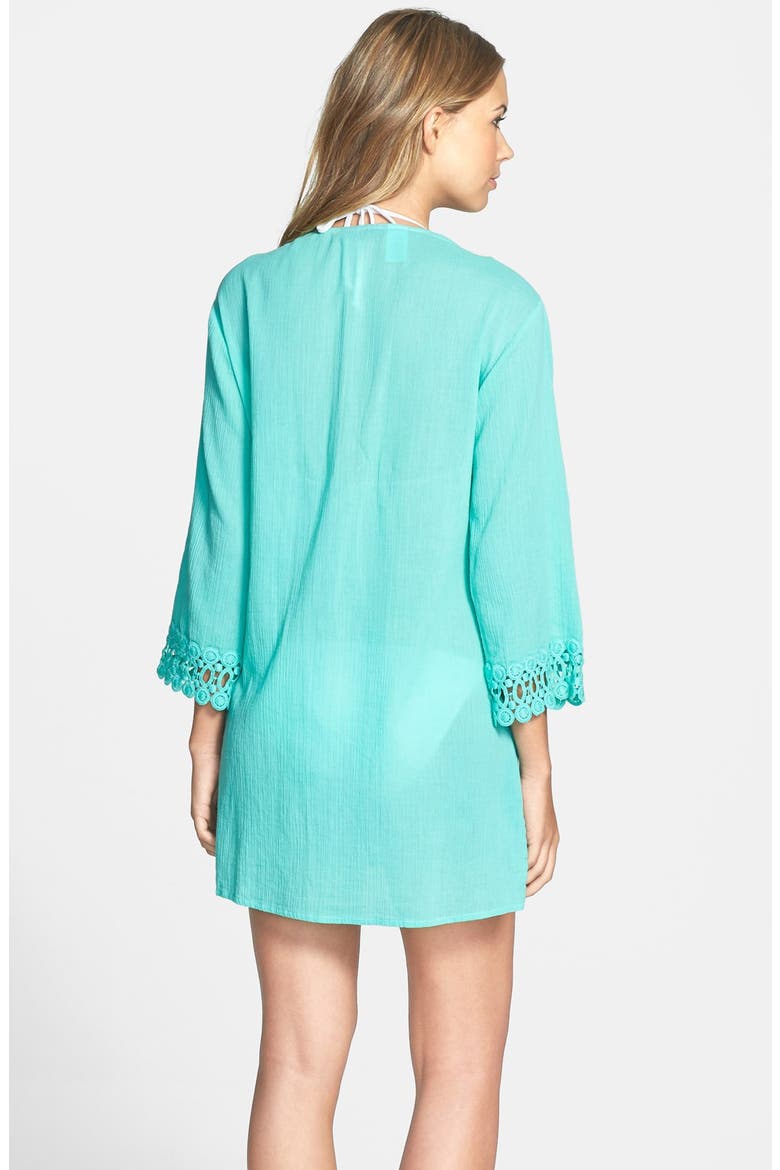 Crochet Trim Cover-Up, Alternate, color, AQUAMARINE