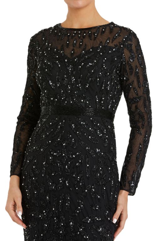 MAC DUGGAL MAC DUGGAL ABSTRACT BEADED LONG SLEEVE EVENING GOWN