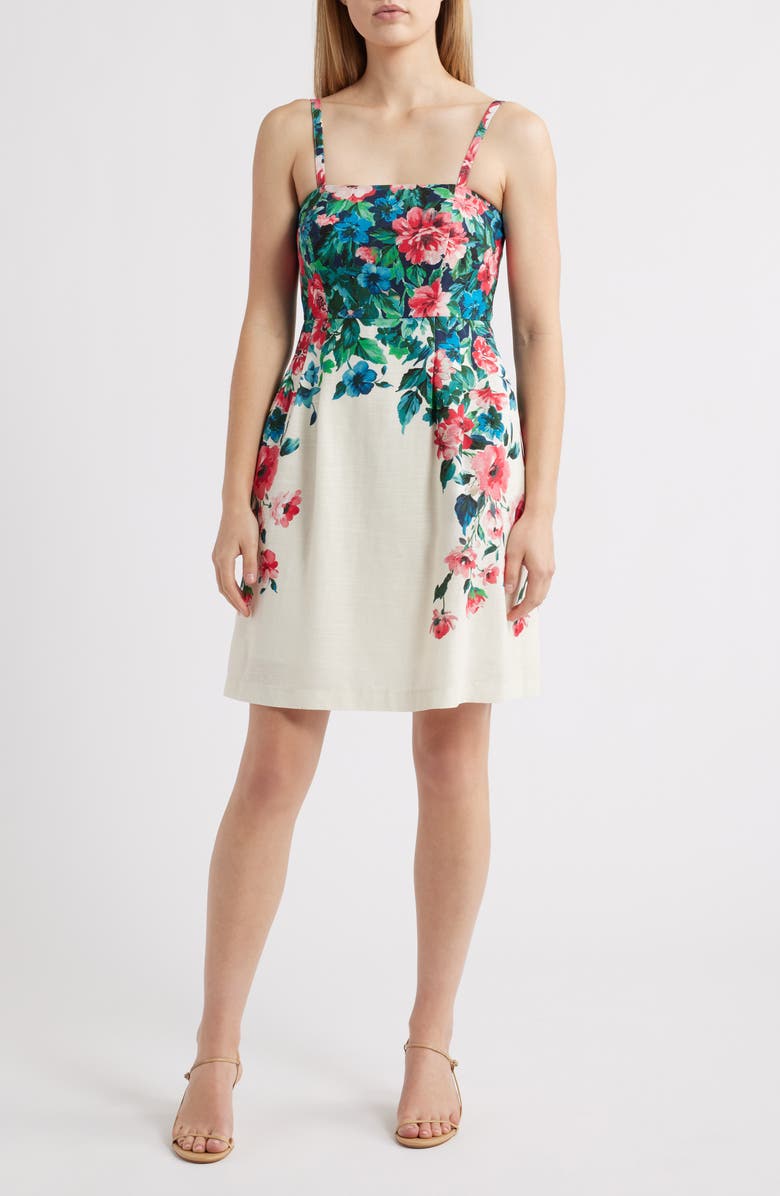 Tahari ASL Placed Floral Dress, Main, color, Cream Multi