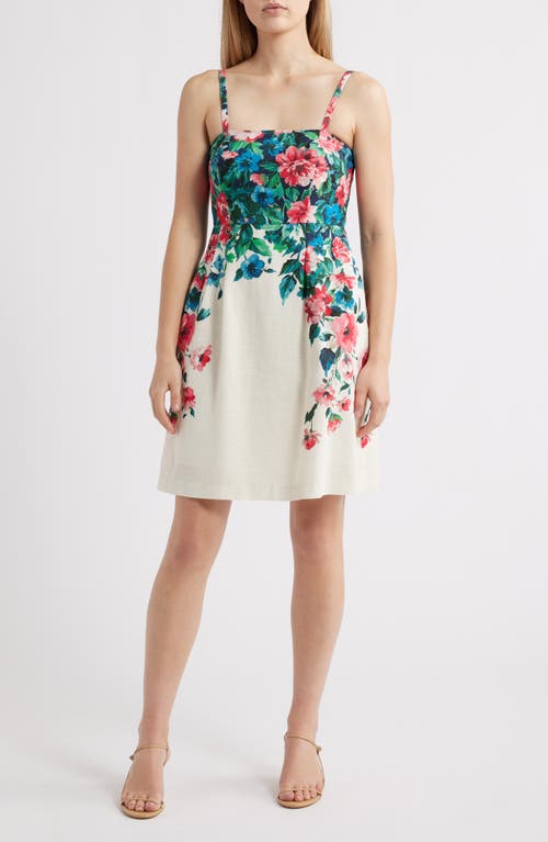 Tahari Asl Placed Floral Dress In Cream Multi