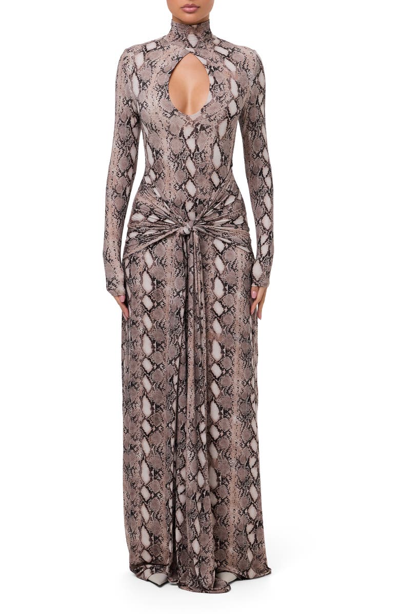 Naked Wardrobe Snake Print Long Sleeve Maxi Dress, Main, color, 