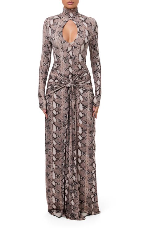 Snake Print Long Sleeve Maxi Dress