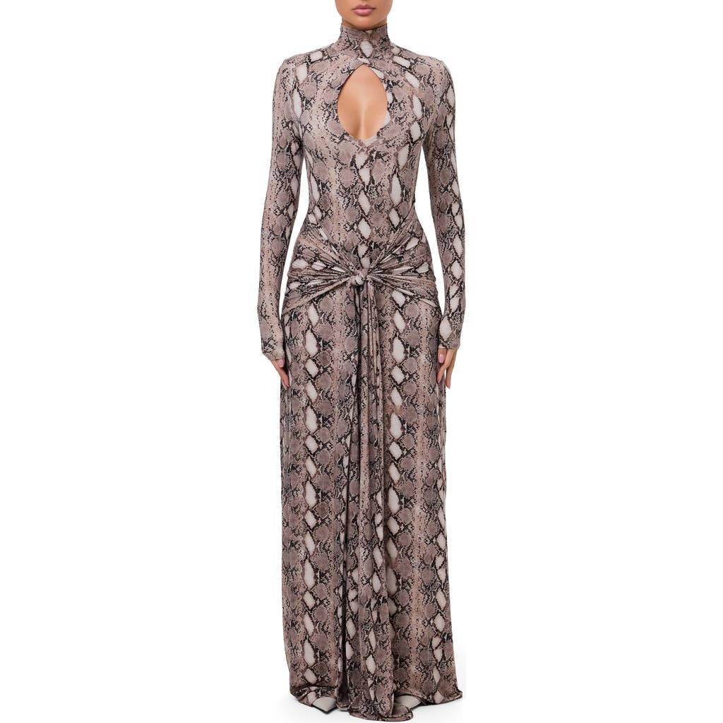 Naked Wardrobe Snake Print Long Sleeve Maxi Dress In Animal Print