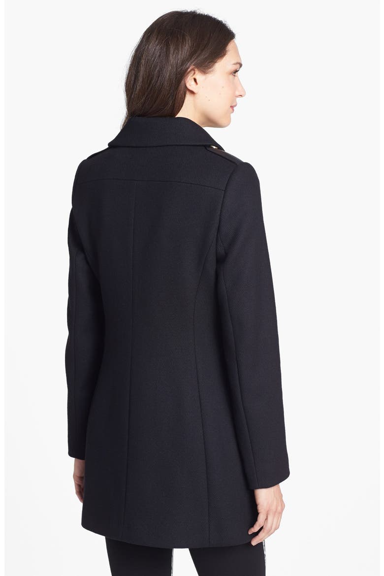 Leather Trim Asymmetrical Cutaway Coat, Alternate, color, BLACK