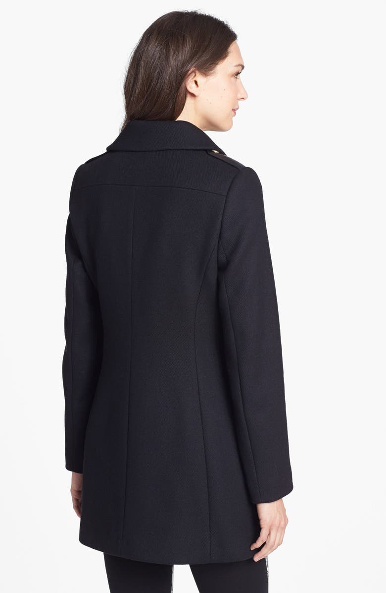 French Connection Leather Trim Asymmetrical Cutaway Coat, Alternate, color, 