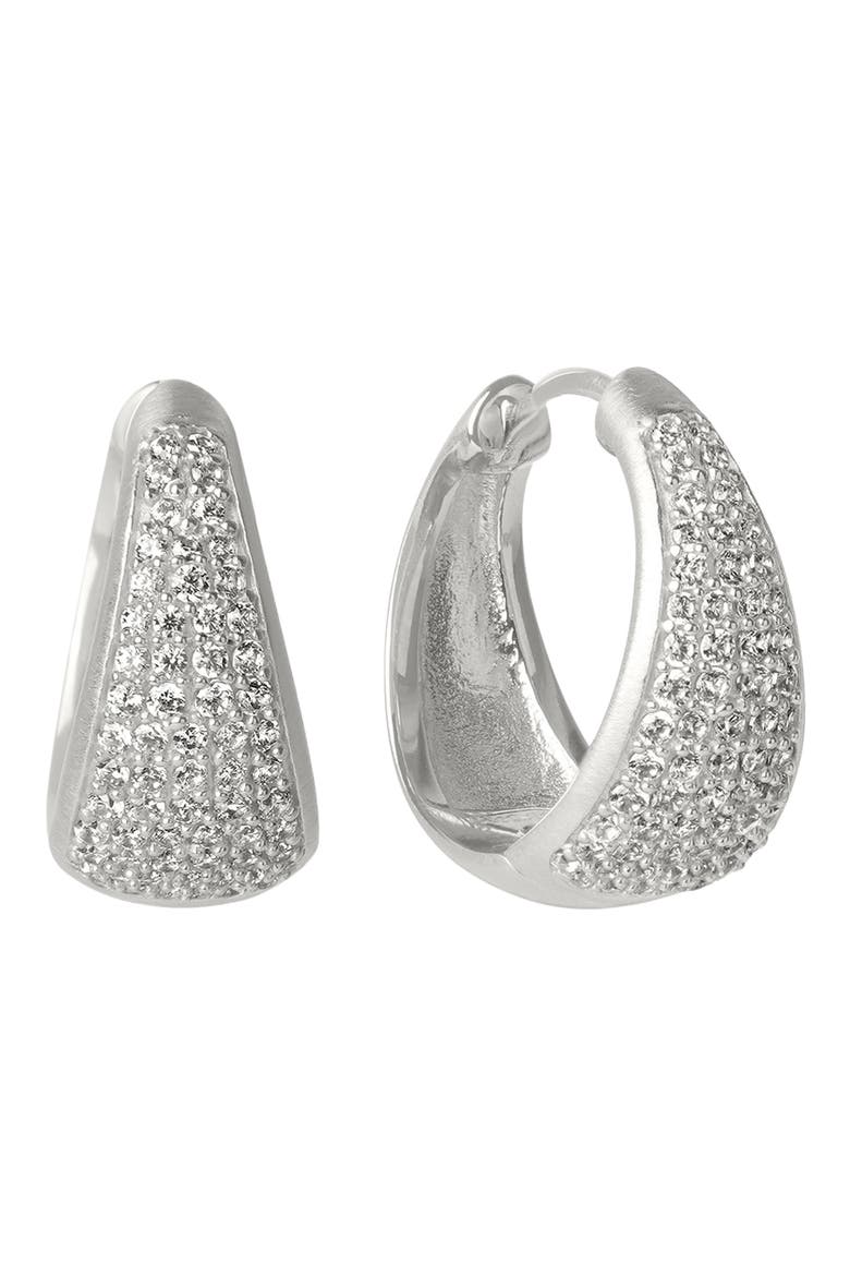 Margaux Pavé Hoop Earrings, Main, color, WHITE TOPAZ/ SILVER