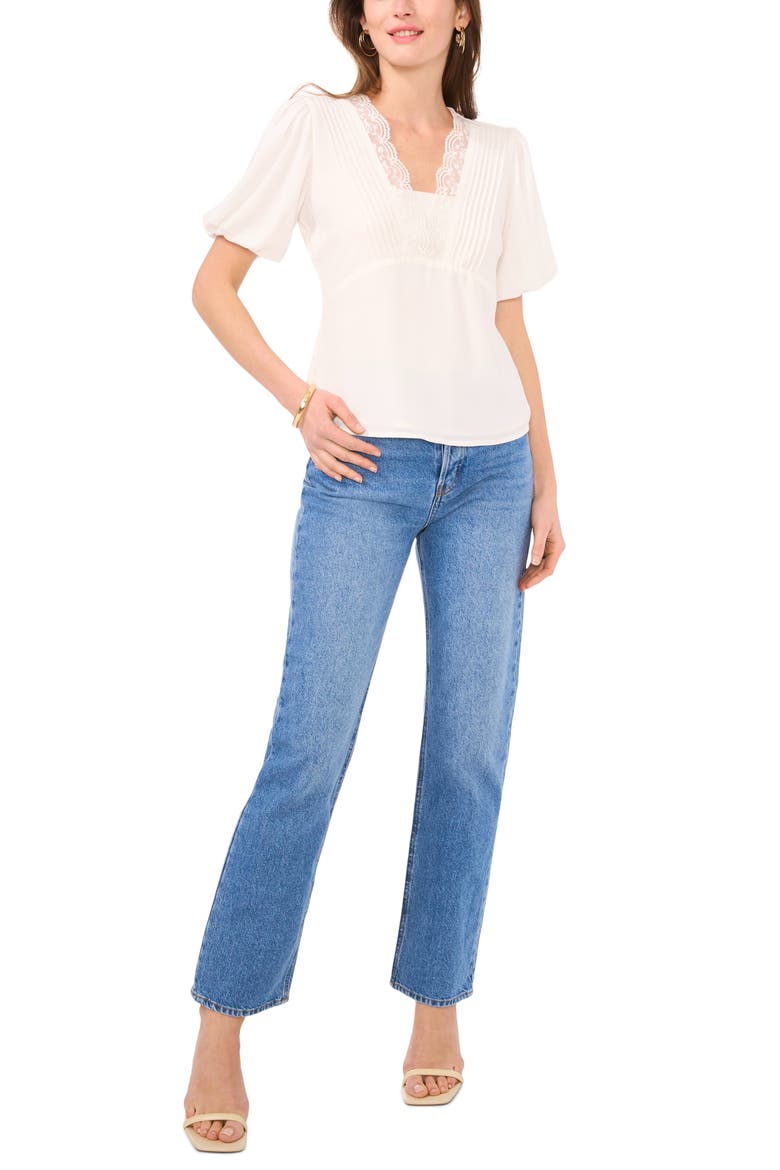 Lace Pintuck Puff Sleeve Top, Alternate, color, NEW IVORY