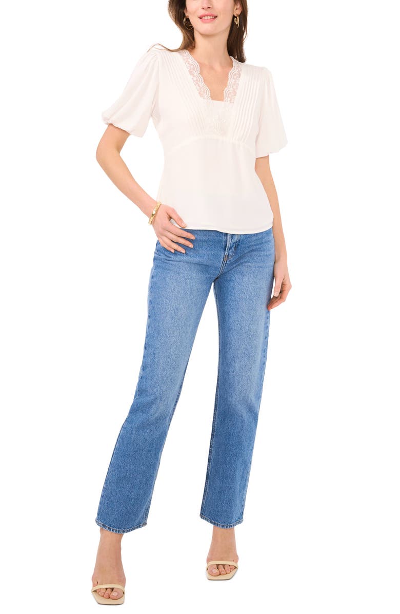 Vince Camuto Lace Pintuck Puff Sleeve Top, Alternate, color, New Ivory