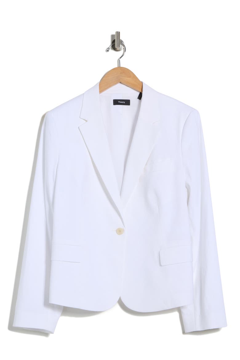 Shrunken Stretch Linen Blend Blazer, Main, color, WHITE