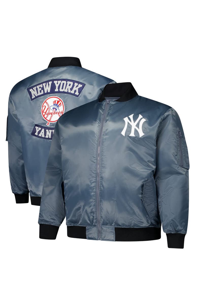 PROFILE Men's Profile Charcoal New York Yankees Big & Tall Full-Zip Bomber Jacket, Alternate, color, Charcoal