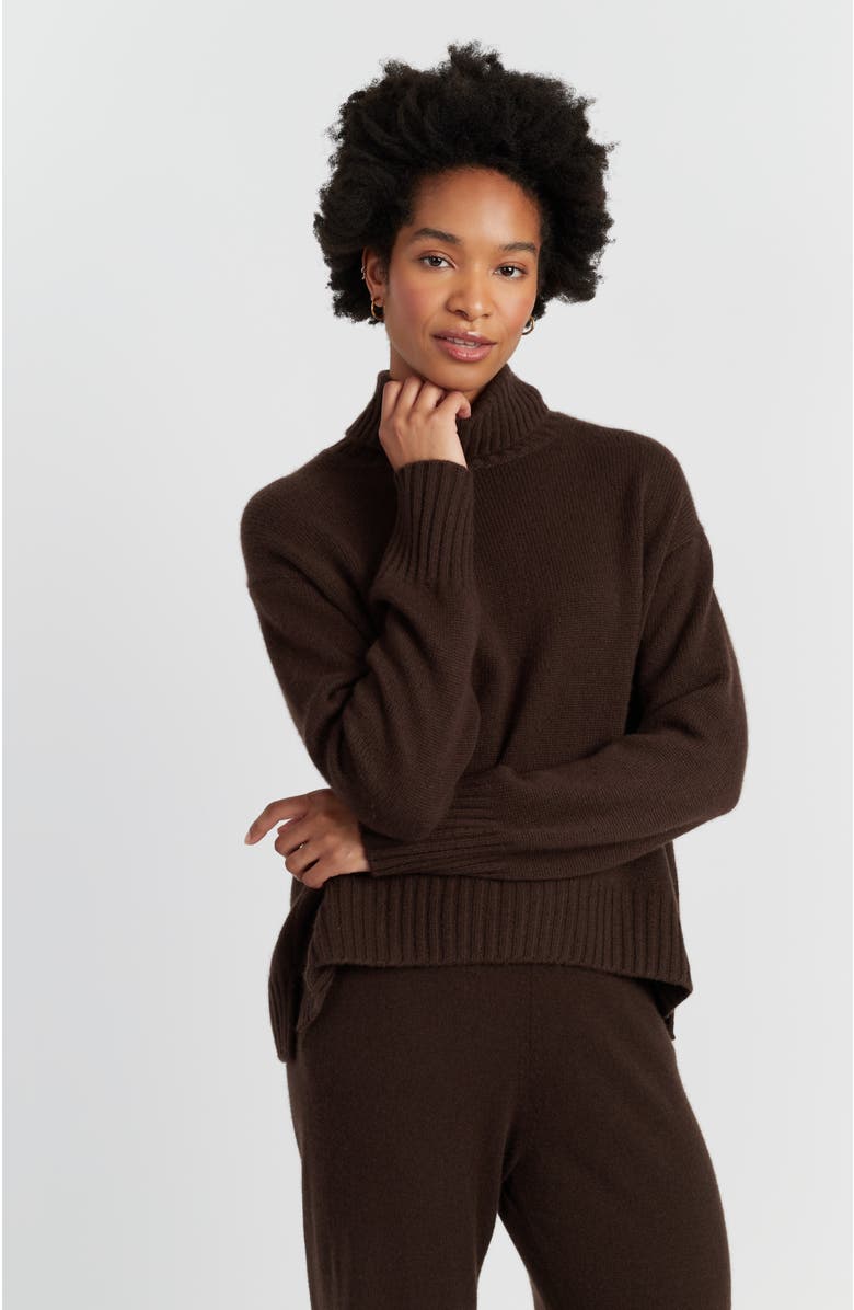 Chinti & Parker Pure Cashmere Relaxed Rollneck Sweater, Main, color, Chocolate
