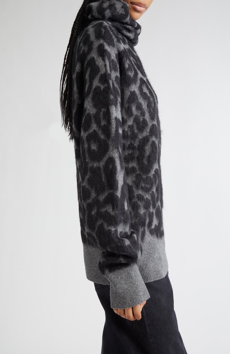 Stella McCartney Leopard Jacquard Virgin Wool Funnel Neck Sweater, Alternate, color, 1010 - Black/ Grey