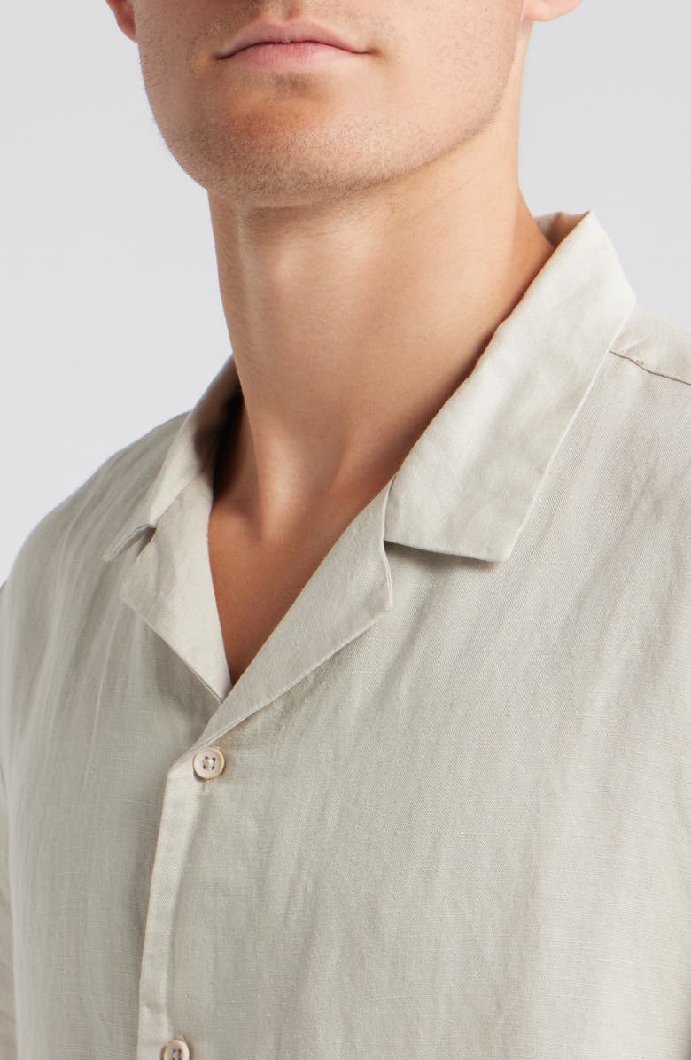 Topman Regular Fit Linen & Viscose Camp Shirt, Alternate, color, Stone