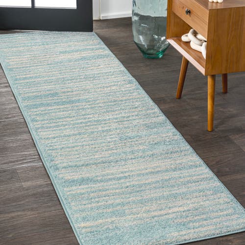 Jonathan Y Khalil Modern Berber Stripe Area Rug In Turquoise/cream