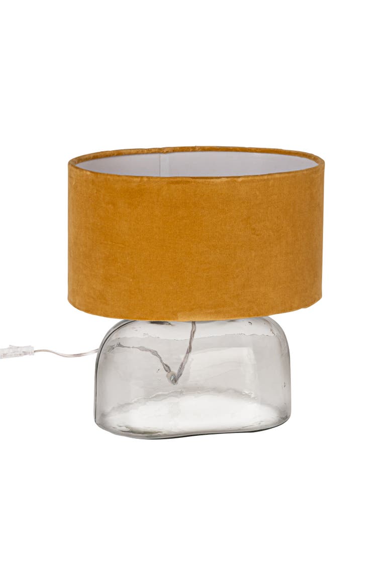 Modern Table Lamp with Glass Base and Velvet Shade, Mustard Yellow, Main, color, Green