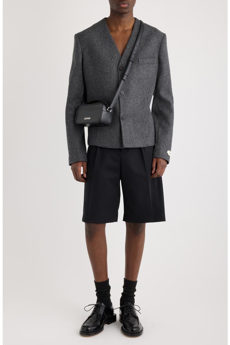 La Veste Sera Fitted Collarless Virgin Wool Blend Blazer, Alternate, color, DARK GREY