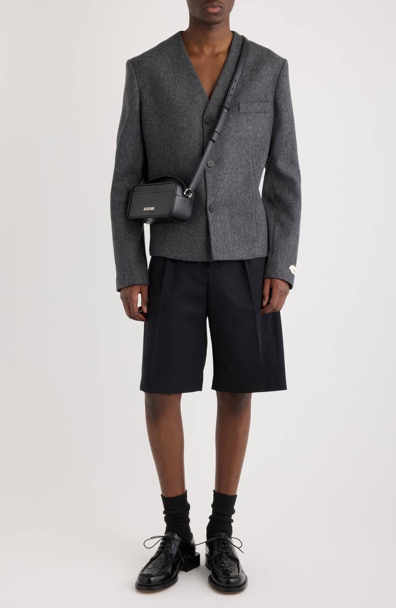 Jacquemus La Veste Sera Fitted Collarless Virgin Wool Blend Blazer, Alternate, color, Dark Grey