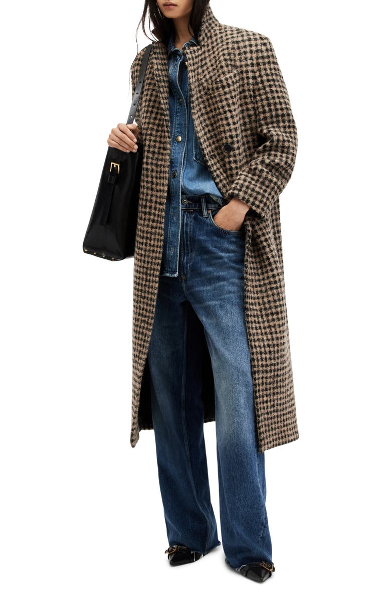 AllSaints James Check Coat, Alternate, color, Check Brown