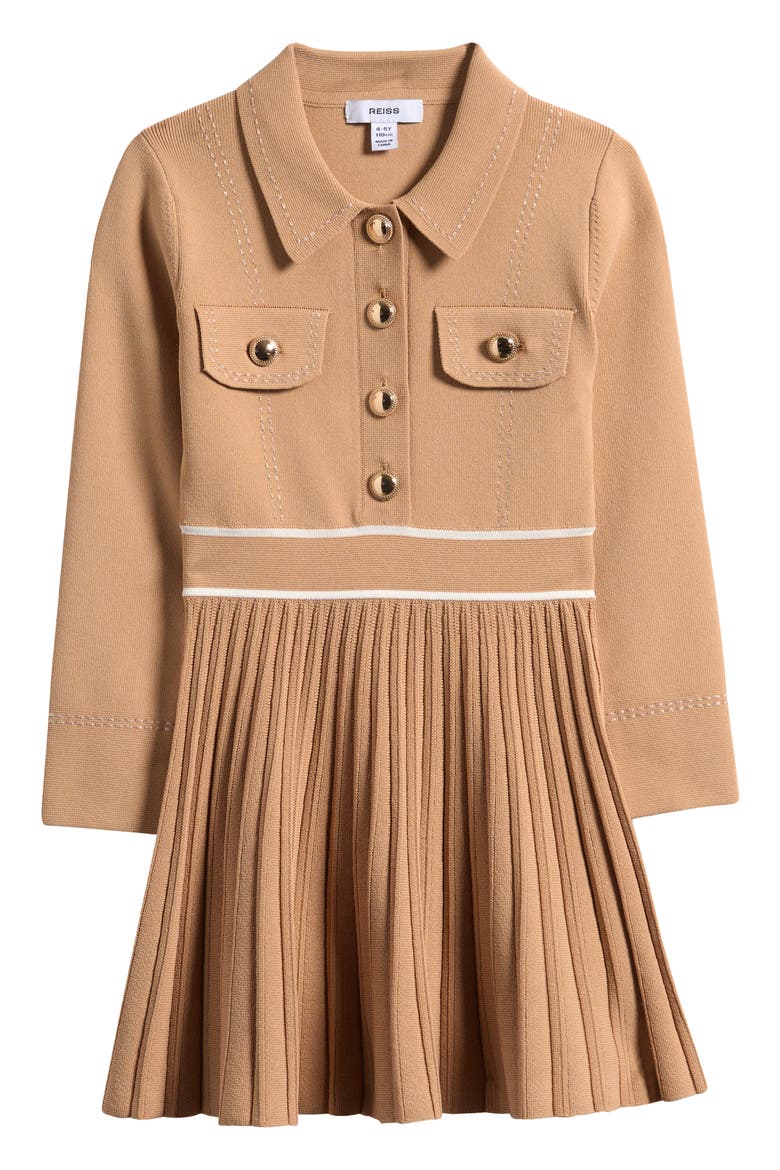 Kids' Sapna Pleated Sweater Shirtdress, Main, color, CAMEL