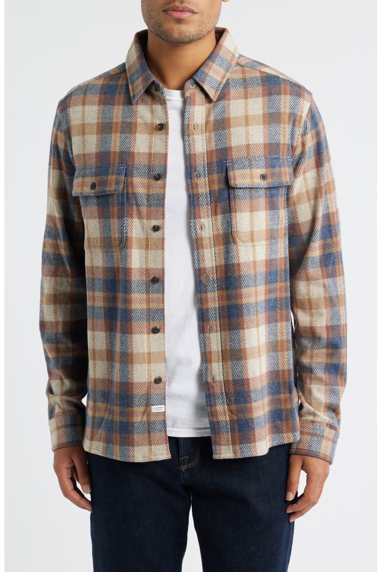 Generation Plaid Stretch Flannel Button-Up Shirt, Main, color, TAN