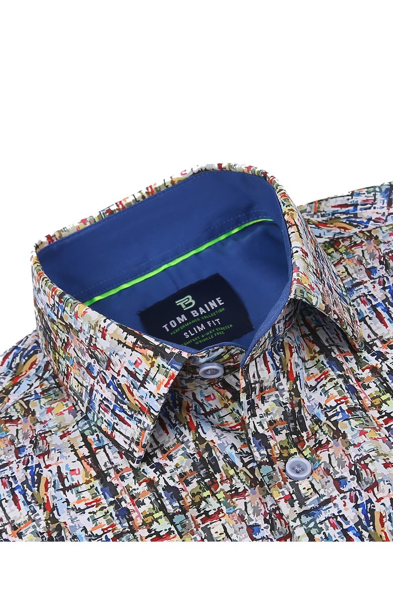 TOM BAINE Abstract Print Long Sleeve Slim Fit 4-Way Stretch Shirt, Alternate, color, Blue