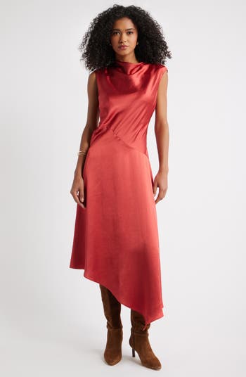 ★SCULPTOR★ Unbalance Cowl Satin Dress Coral SC22A312PK WB_CL132318187-