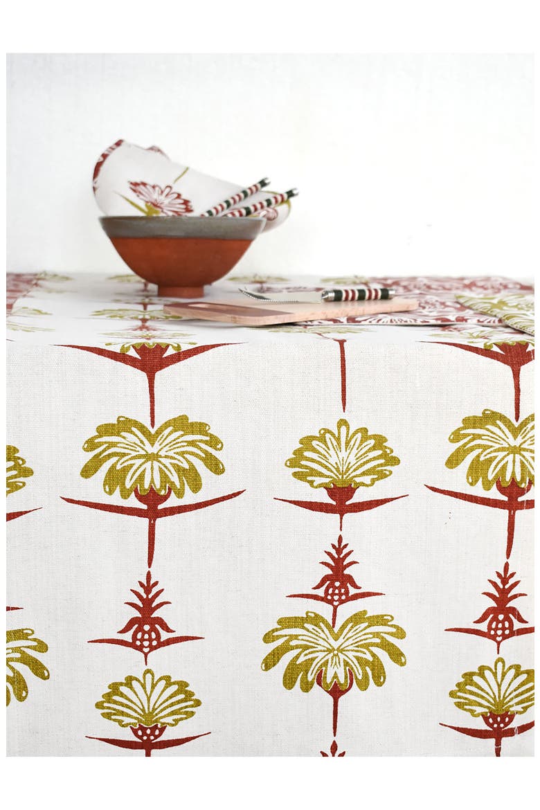 Tropical Garden Tablecloth, Alternate, color, CRIMSON AND CHARTREUSE