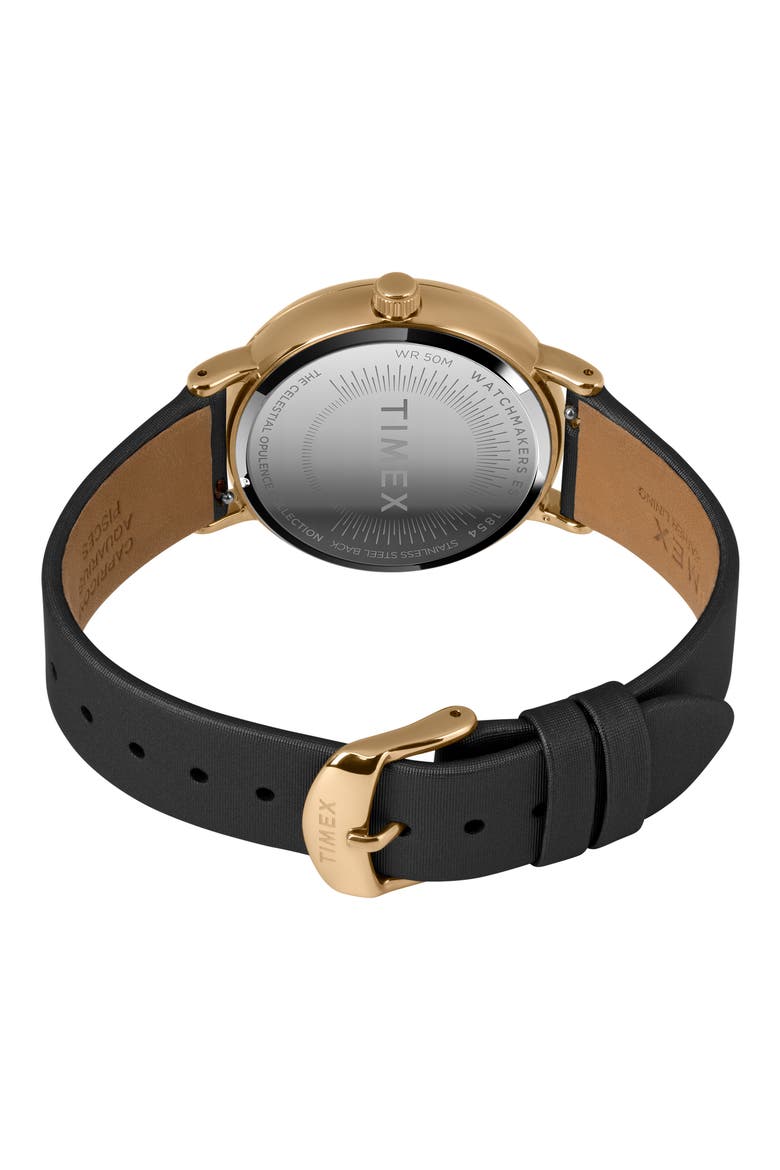 Celestial Opulence Leather Strap Watch, 37mm, Alternate, color, BLACK/ GOLD