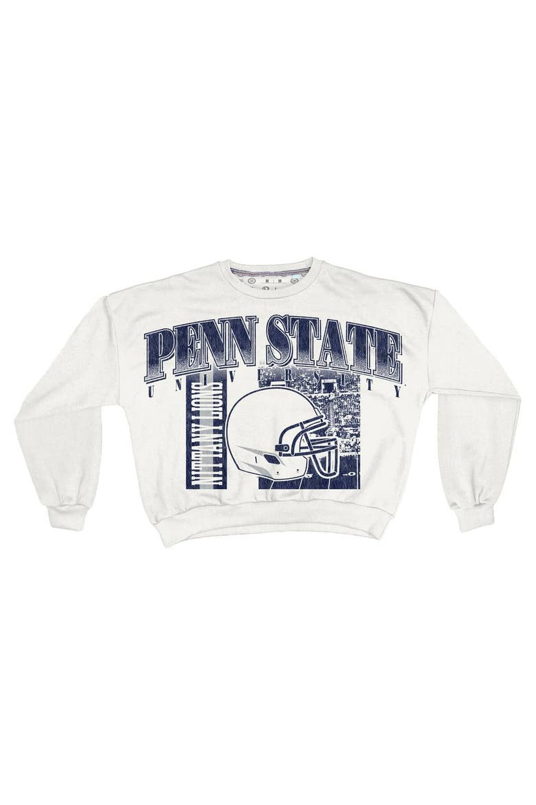 Women's Pressbox White Penn State Nittany Lions Oversized Janice Retro Waist-Length Sweatshirt, Alternate, color, White