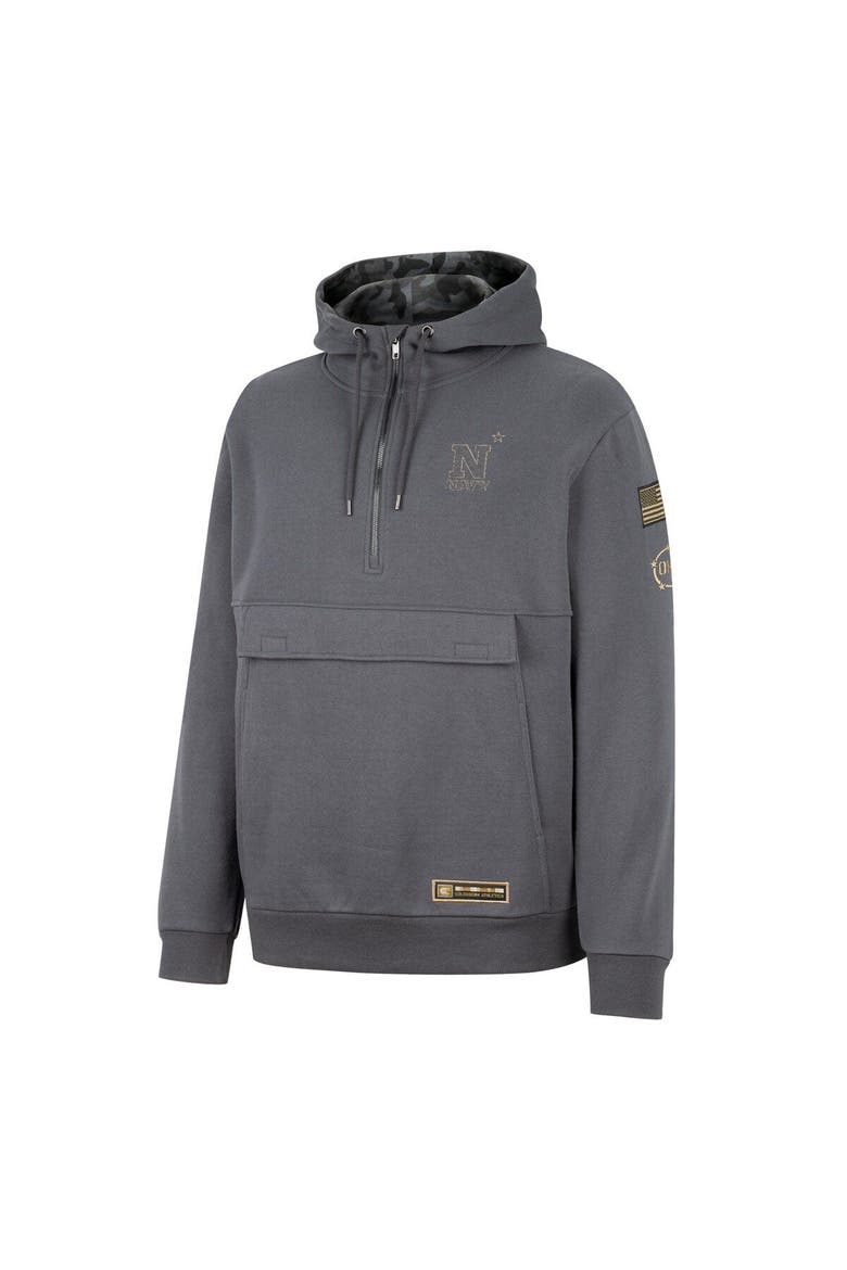 Men's Colosseum Charcoal Navy Midshipmen OHT Military Appreciation Quarter-Zip Hoodie, Alternate, color, Charcoal