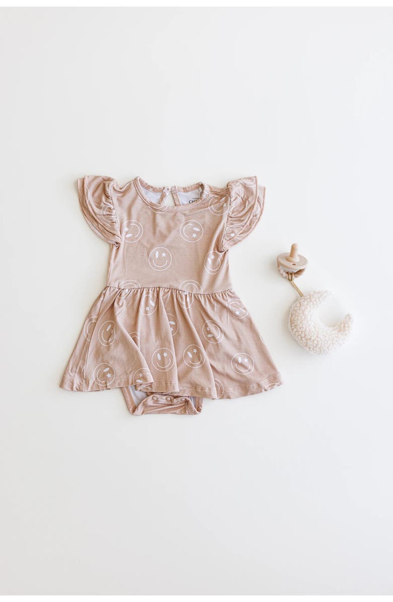 Charlie Lou Baby<sup>®</sup> Baby Girl's Starry Eyed Smiley Twirl Dress, Alternate, color, Beige