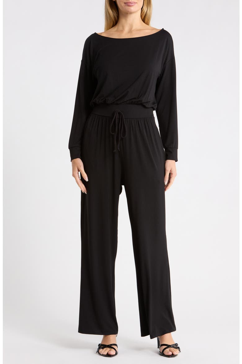Long Sleeve Wide Leg Jumpsuit, Main, color, BLACK