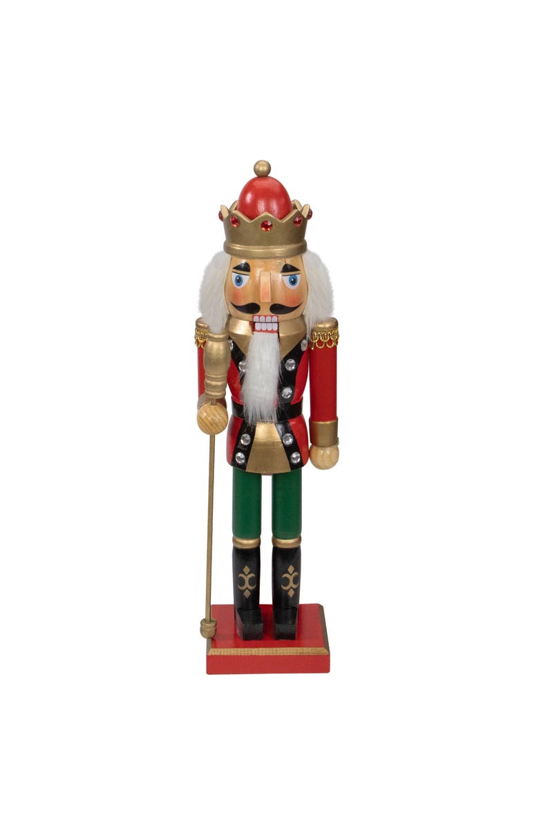 Northlight 14" Red and Gold Wooden Christmas Nutcracker King with Scepter, Main, color, 