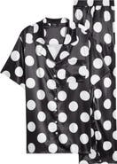 Dressed in Lala Dream So Big Polka Dot Satin Button-Up Shirt & Wide Leg Pants Set