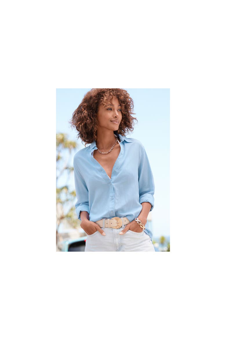 Button Down Blouse, Alternate, color, Blue