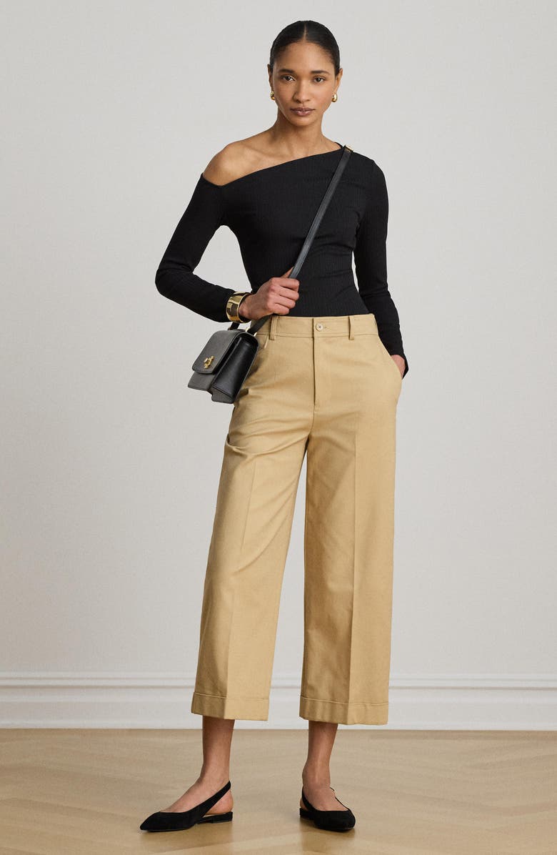 Lauren Ralph Lauren Cotton Stretch Twill Crop Wide Leg Pants, Alternate, color, Birch Beige