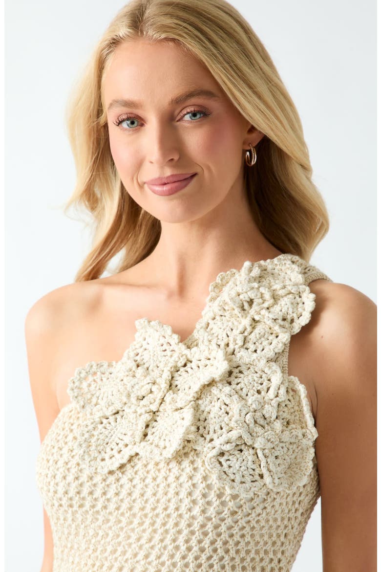Alicia One-Shoulder Crochet Minidress, Alternate, color, BEIGE
