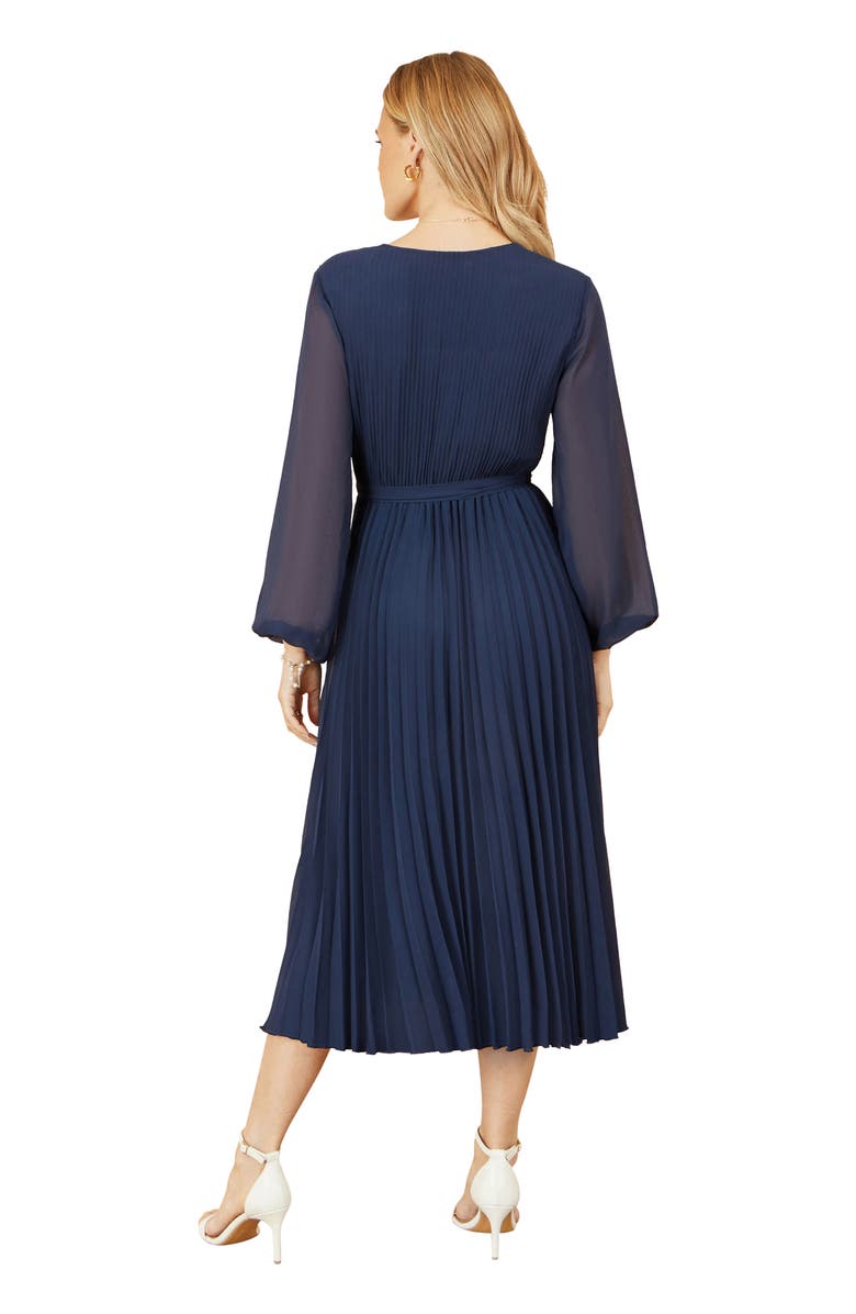 Yumi Long Sleeved Pleated Midi Wrap Dress, Alternate, color, Navy