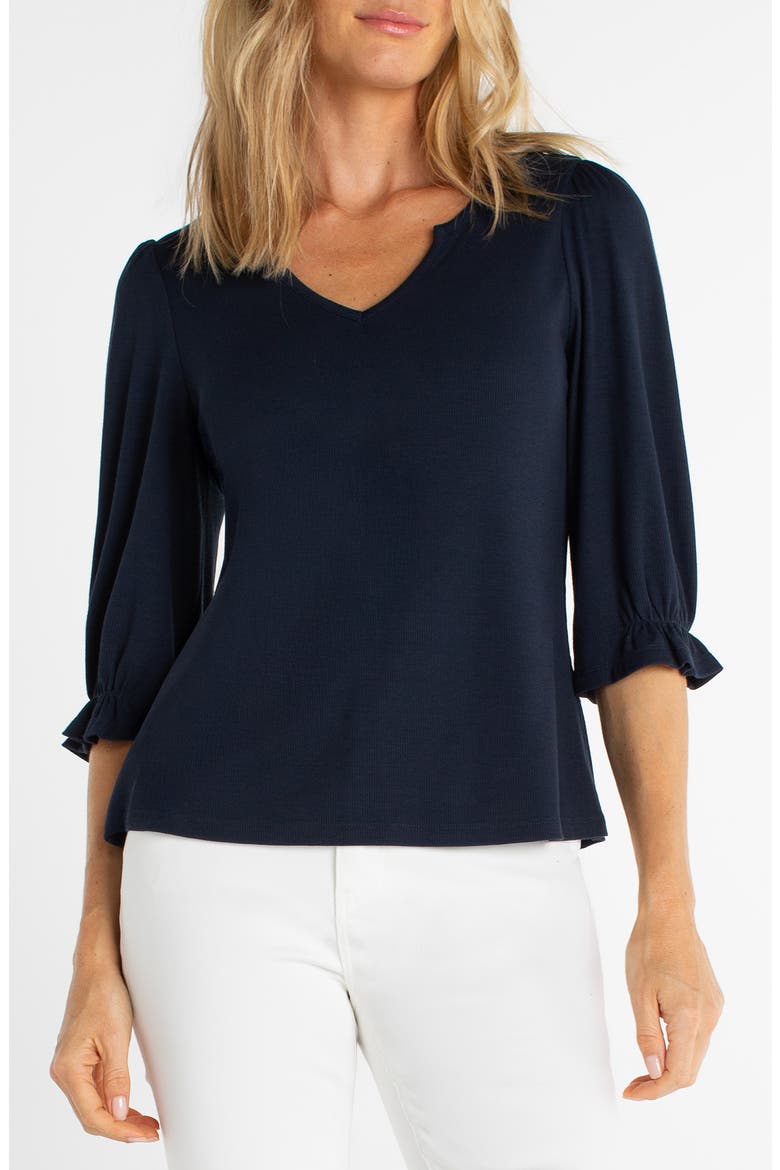 Elbow Sleeve Notch Neck T-Shirt, Main, color, DARK NAVY